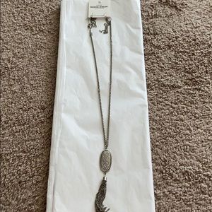 Silver rhinestone long necklace with earrings